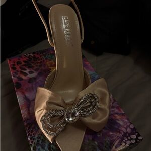 Cape Robbin Beige Bow Heels with Crystal Accent